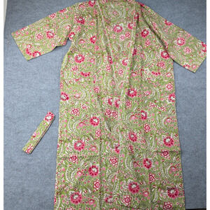 Cotton Block Print Kimono Robe Womens One Size India Boho Cottagecore Anthro 70s